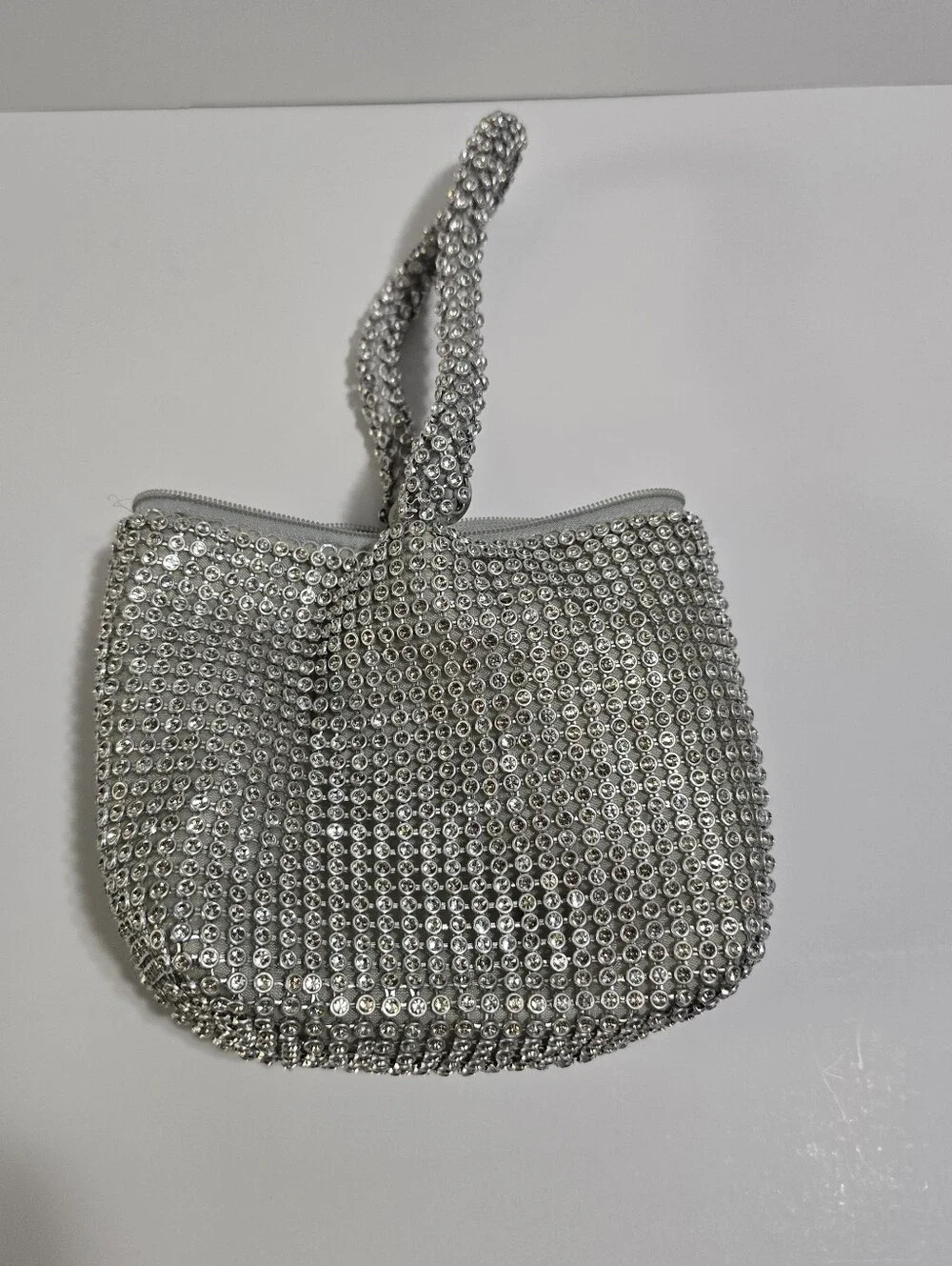 Silver Rhinestone Evening Triangle Clutch Purse Bag